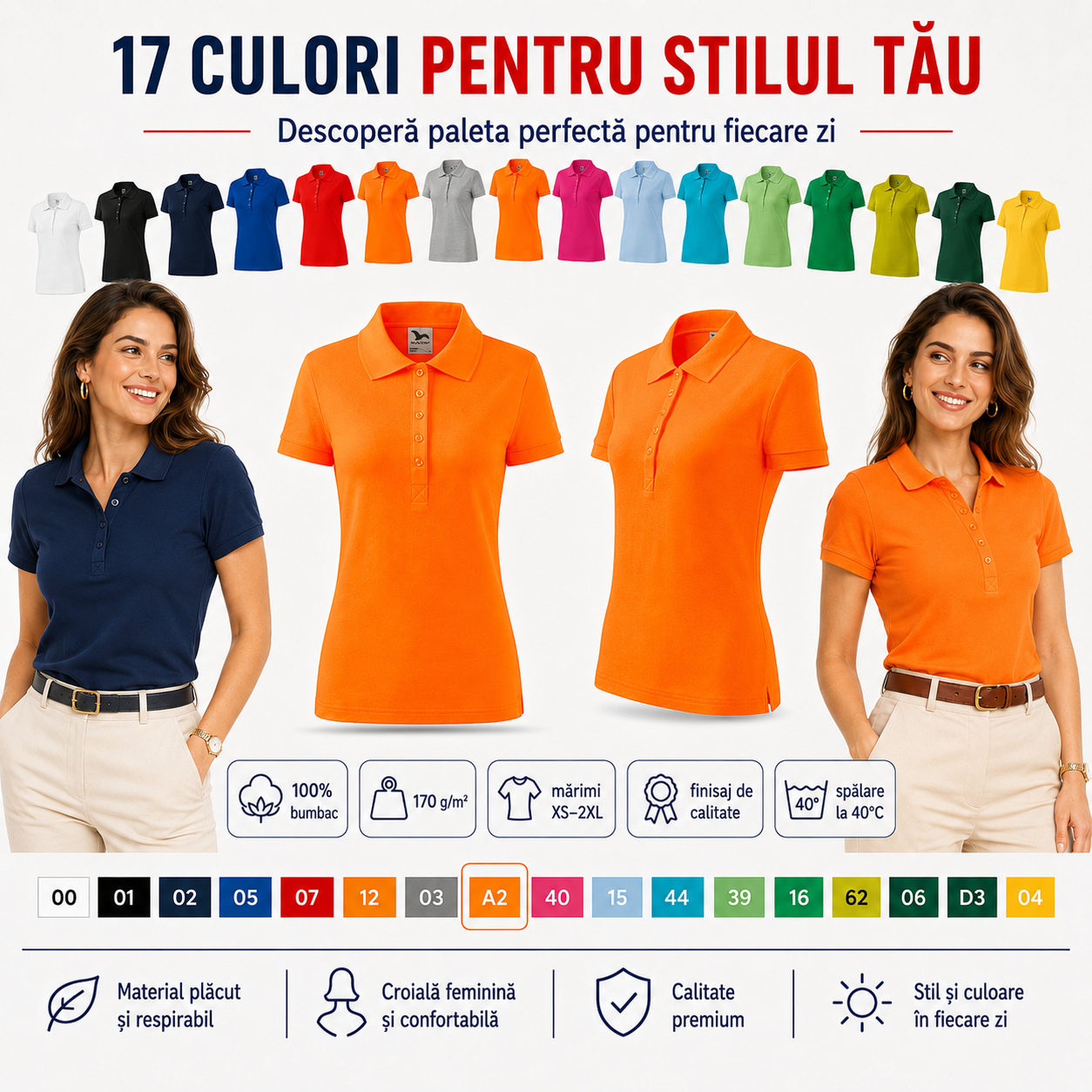 Tricou Polo Damă Malfini Cotton disponibil &icirc;n 17 culori pentru ținute casual, office, uniforme și personalizare